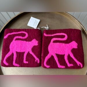 HDW HANDMADE 100% WOOL FELT ZIPPERED POUCHES | SET OF 2 | PINK & RED | NEW